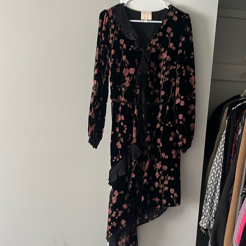 Asymmetrical wrap dress velvet floral